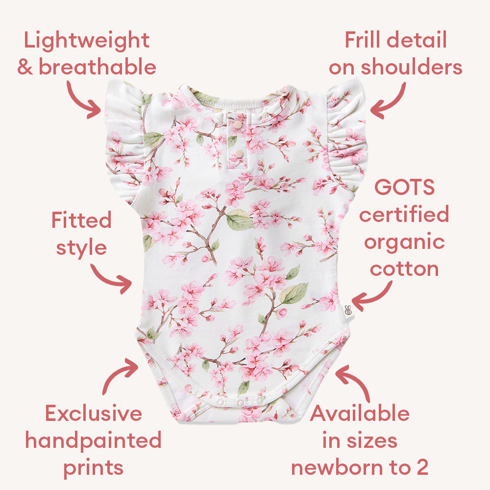 Cherry Blossom Short Sleeve Organic Bodysuit with Frill - View 4