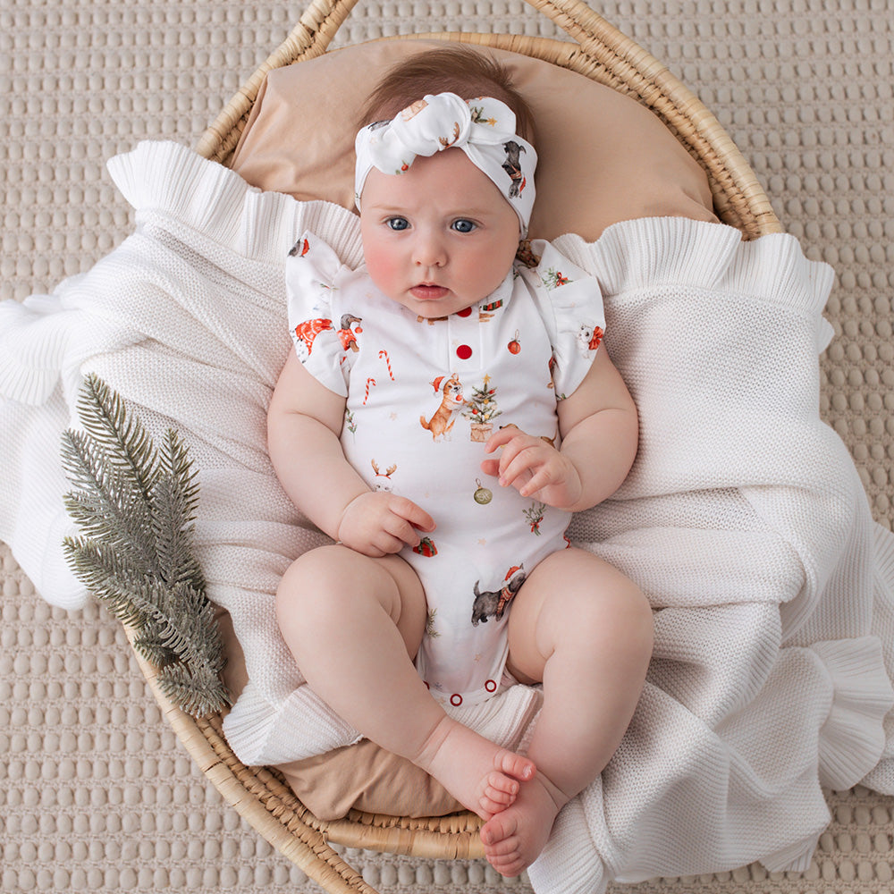 Christmas Pups Short Sleeve Organic Bodysuit with Frill - View 6