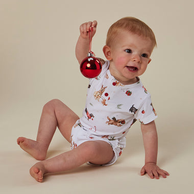 Christmas Pups Short Sleeve Organic Bodysuit | Snuggle Hunny