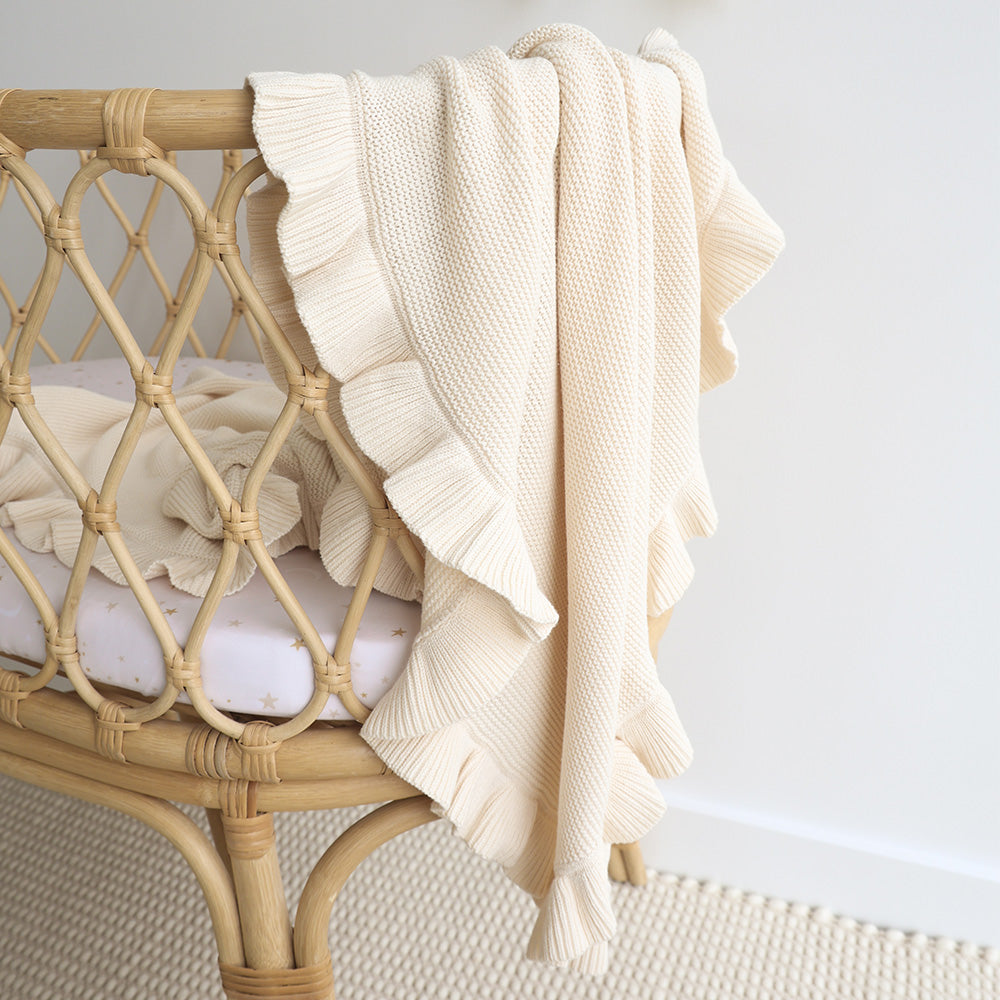 Cream Ruffle Knit Organic Baby Blanket - View 1