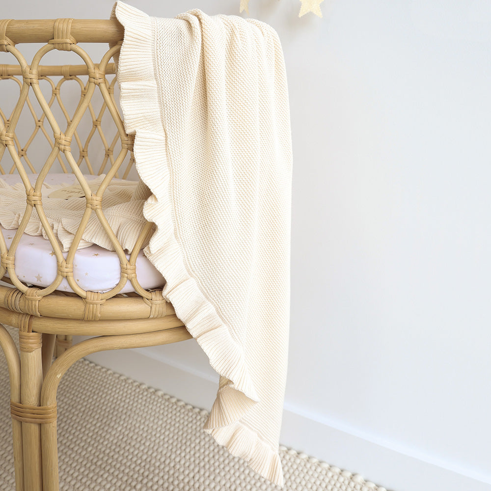 Cream Ruffle Knit Organic Baby Blanket - View 6