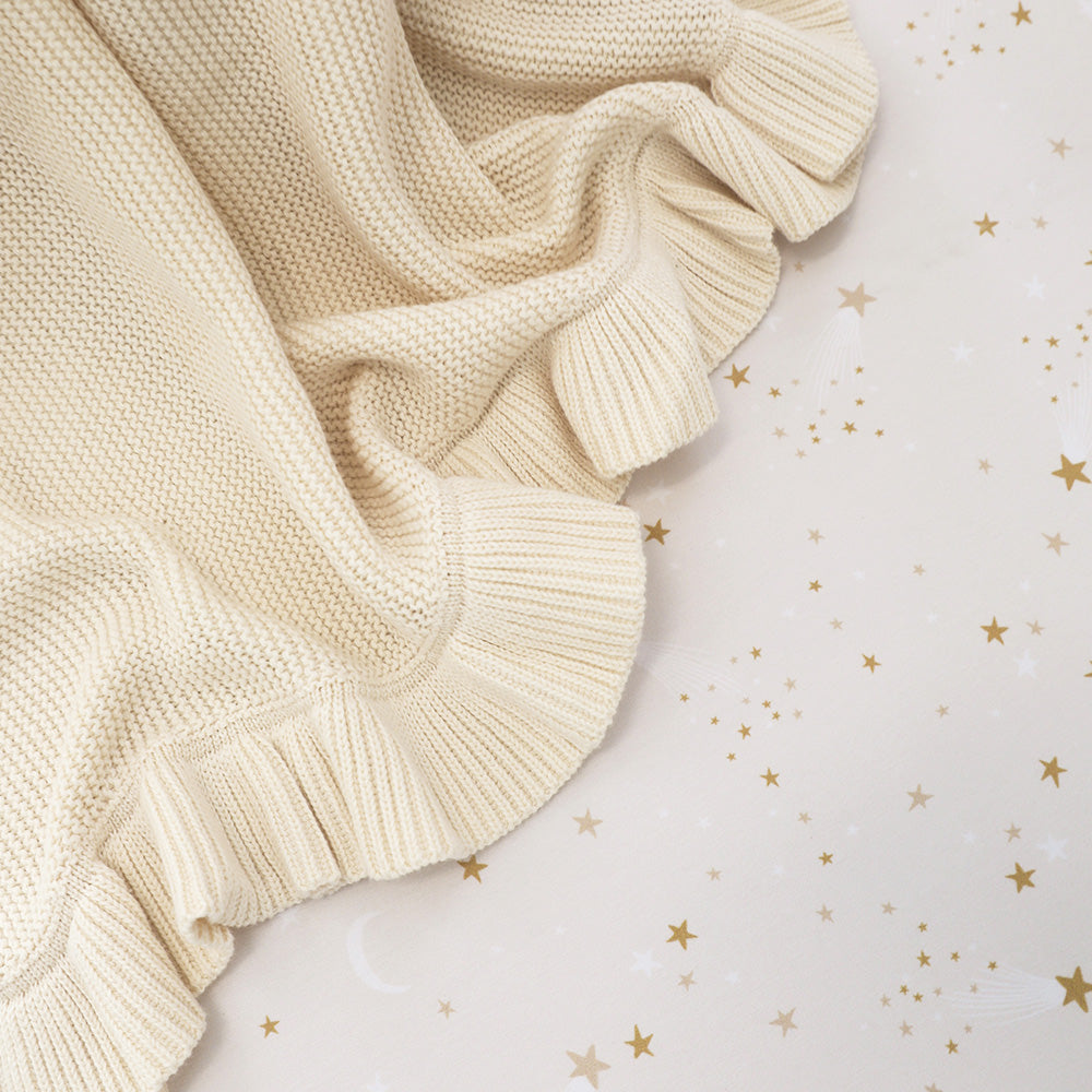 Cream Ruffle Knit Organic Baby Blanket - View 3