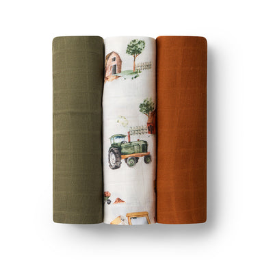 Large Organic Muslin Wraps 3 Pack - Olive/Diggers/Bronze | Snuggle Hunny