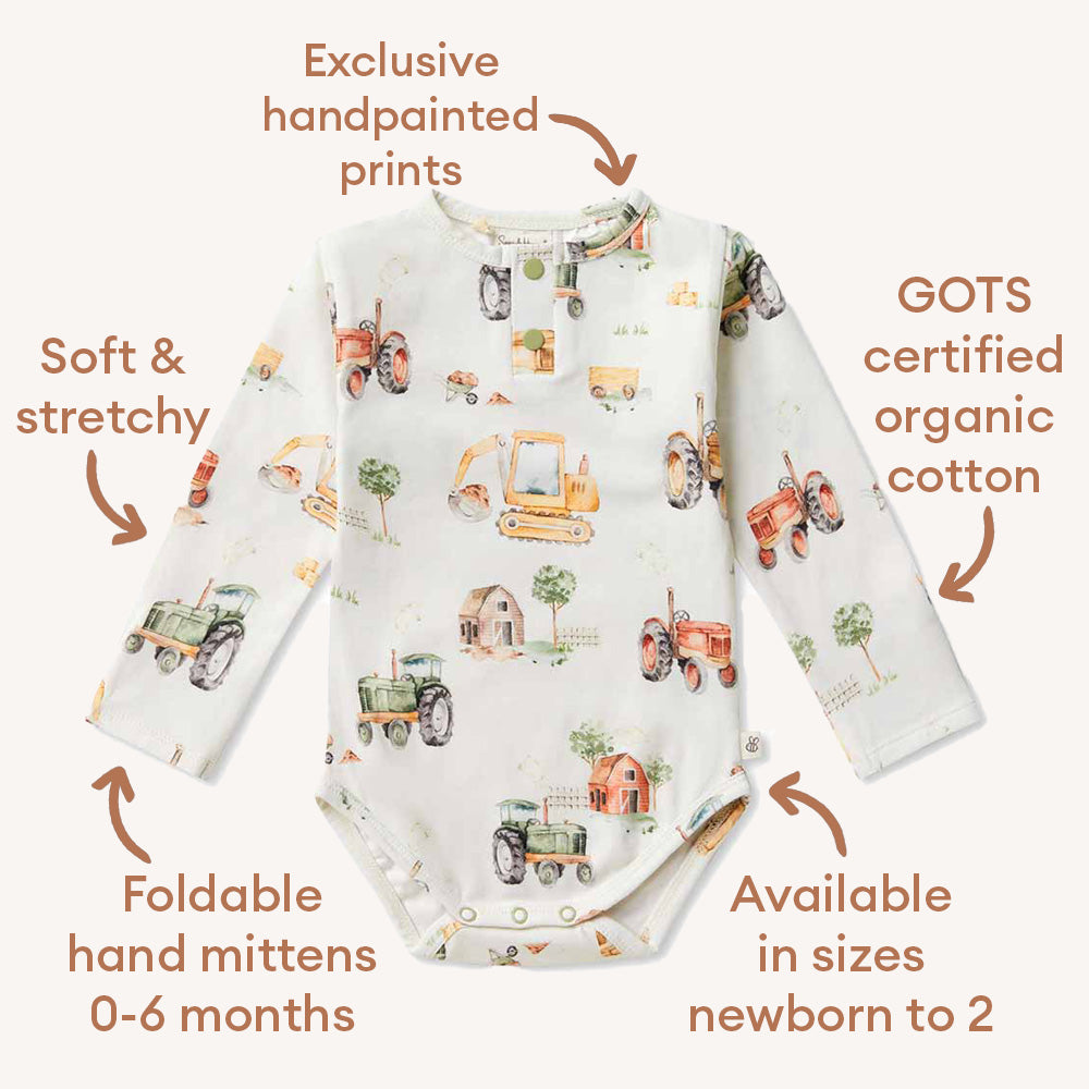 Diggers & Tractors Long Sleeve Organic Bodysuit - View 4