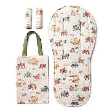 Diggers & Tractors Reversible Pram Liner & Strap Cover Set | Snuggle Hunny