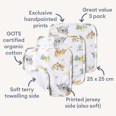 Dragon Organic Wash Cloths - 3 Pack-Snuggle Hunny