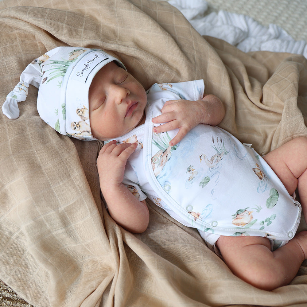 Duck Pond Short Sleeve Organic Kimono Bodysuit - View 1