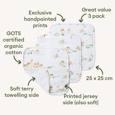 Baby Wash Cloths - Duck Pond Organic Wash Cloths - 3 Pack