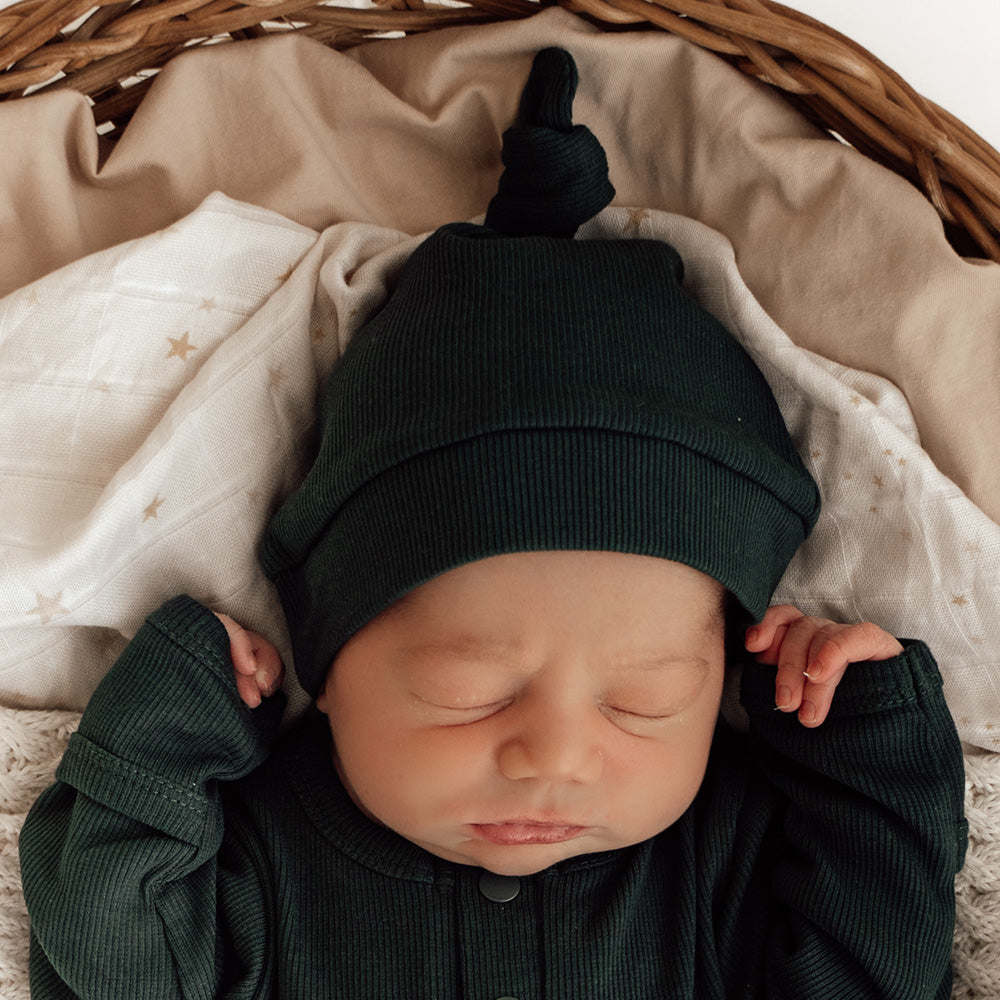 Emerald Ribbed Organic Knotted Beanie - View 3