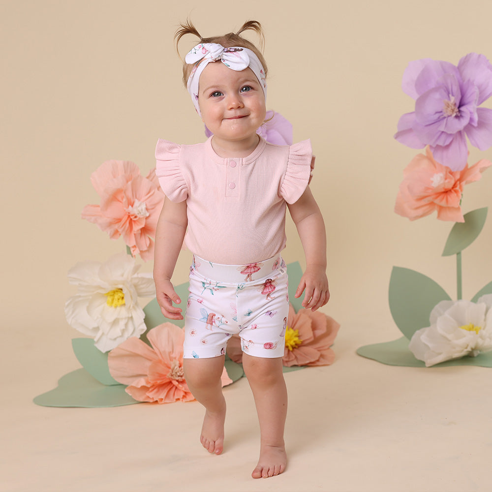 Baby Pink Short Sleeve Organic Bodysuit with Frill - View 5
