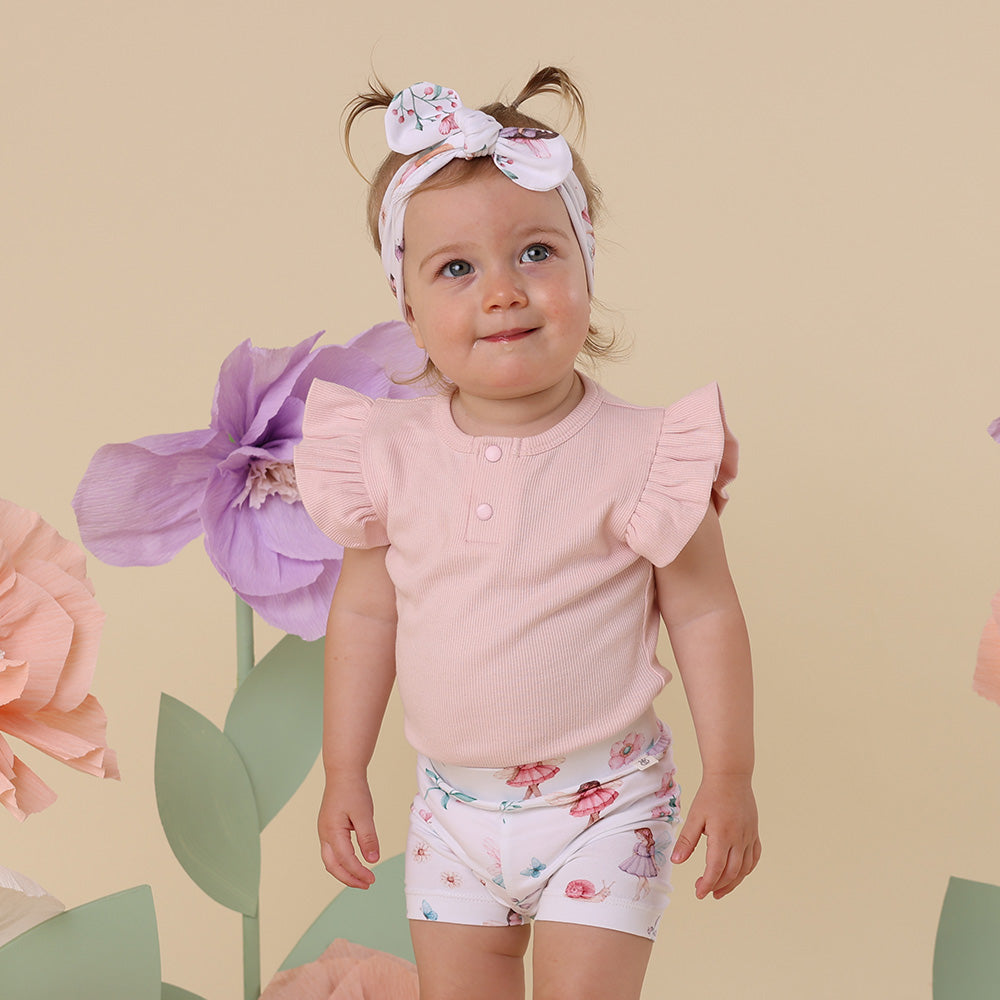 Baby Pink Short Sleeve Organic Bodysuit with Frill - View 9
