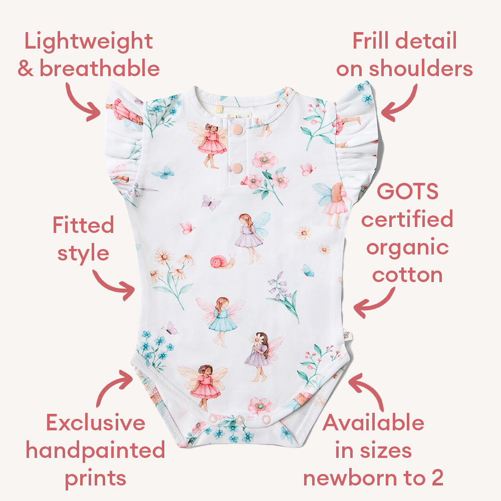 Fairy Garden Short Sleeve Organic Bodysuit with Frill - View 5