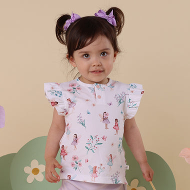 Fairy Garden Organic Short Sleeve Top with Frill | Snuggle Hunny
