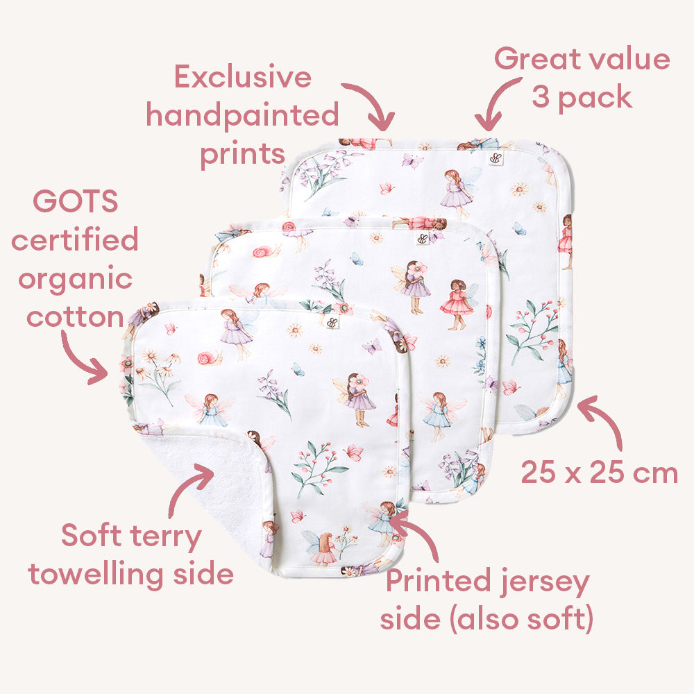 Fairy Garden Organic Wash Cloths - 3 Pack - View 2