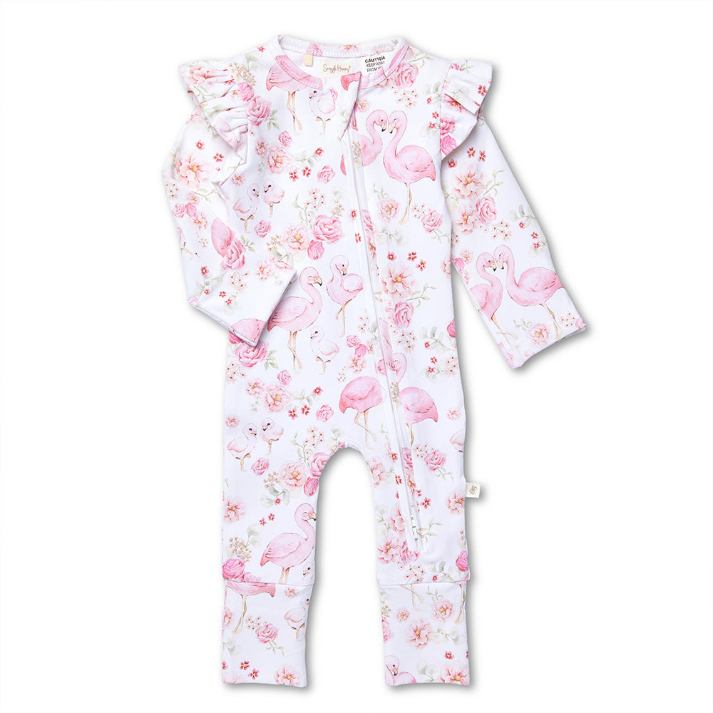 Flamingos Organic Snugglesuit Convertible Romper with Frill - View 2