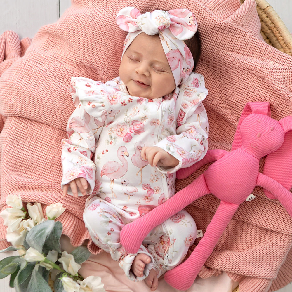 Flamingos Organic Snugglesuit Convertible Romper with Frill - View 6
