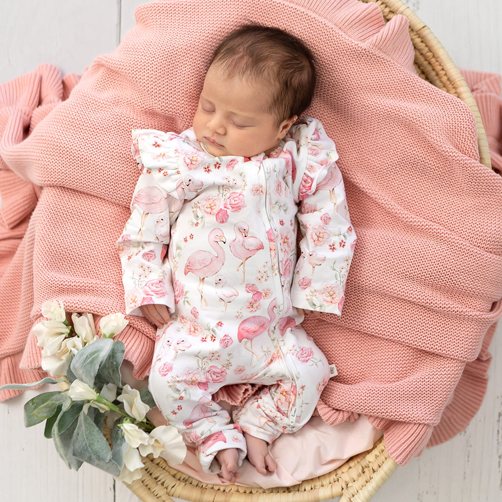 Flamingos Organic Snugglesuit Convertible Romper with Frill - View 10