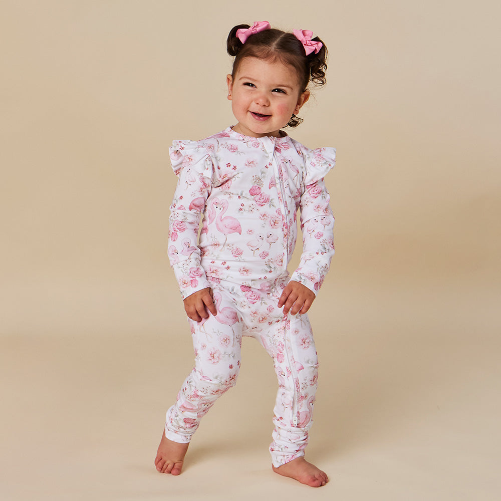 Flamingos Organic Snugglesuit Convertible Romper with Frill - View 4