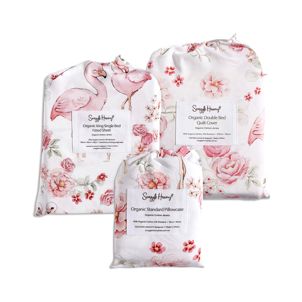 Bundle - Flamingos King Single Bedding - 1 x Sheet + 1 x Quilt Cover + 1 x Pillowcase - View 1