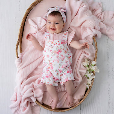 Flamingos Organic Snuggle Overall Shorts | Snuggle Hunny