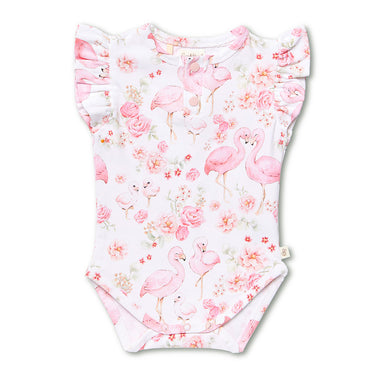 Flamingos Short Sleeve Organic Bodysuit with Frill | Snuggle Hunny