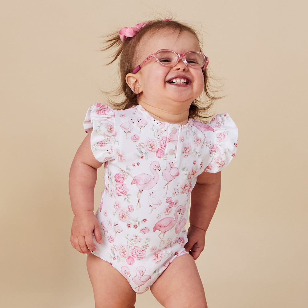 Flamingos Short Sleeve Organic Bodysuit with Frill - View 4