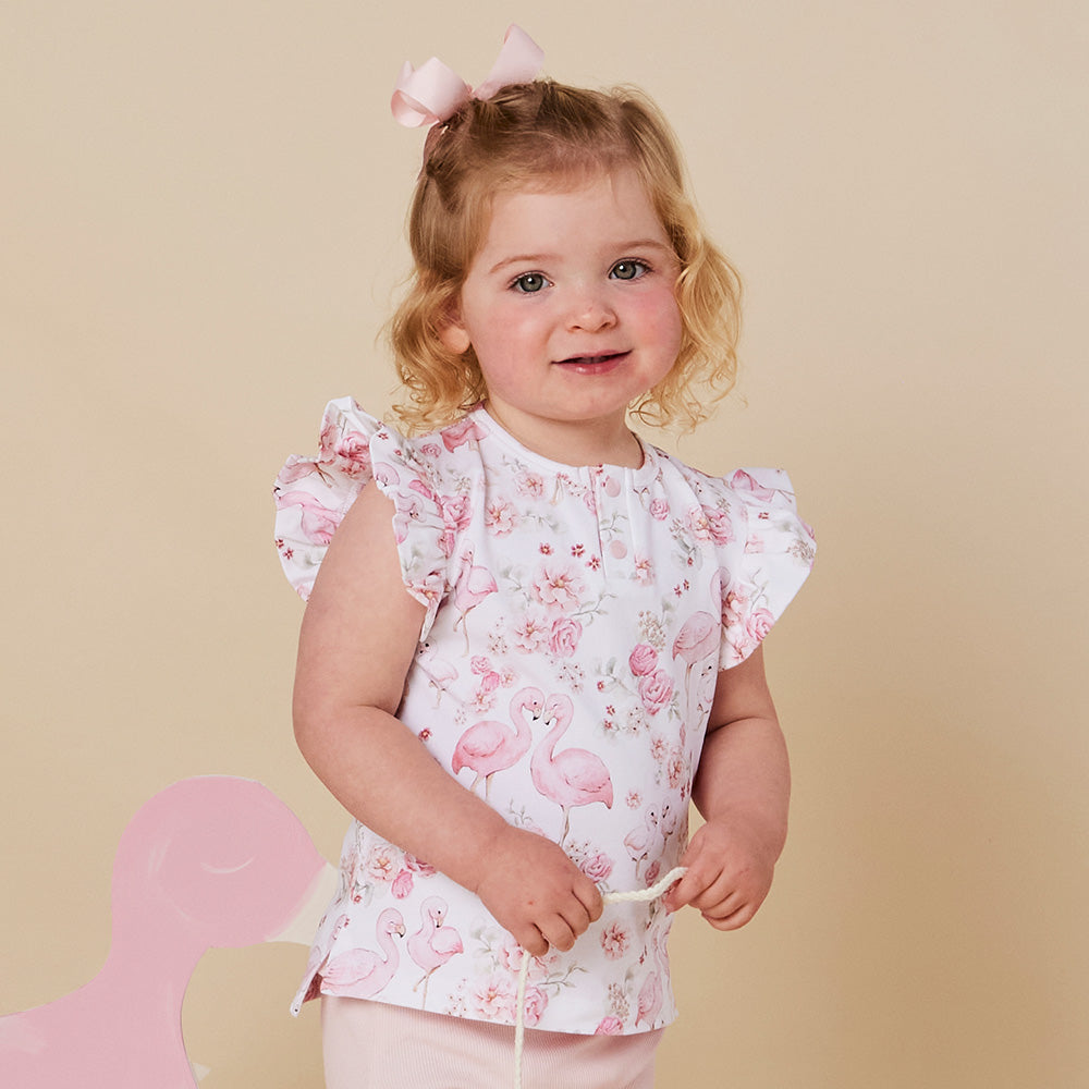 Flamingos Organic Short Sleeve Top with Frill - View 4