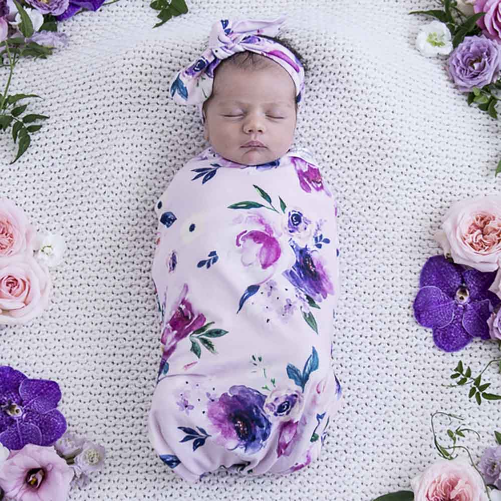 Floral Kiss Organic Snuggle Swaddle & Topknot Set - View 1