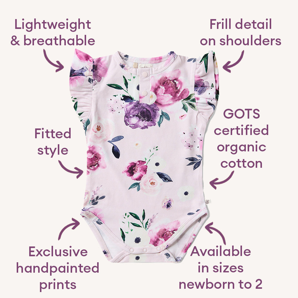 Floral Kiss Short Sleeve Organic Bodysuit with Frill - View 4