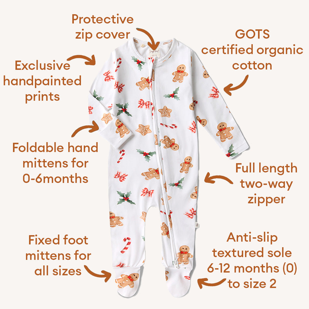 Gingerbread Organic Snuggle Sleepsuit Zip Footie - View 5