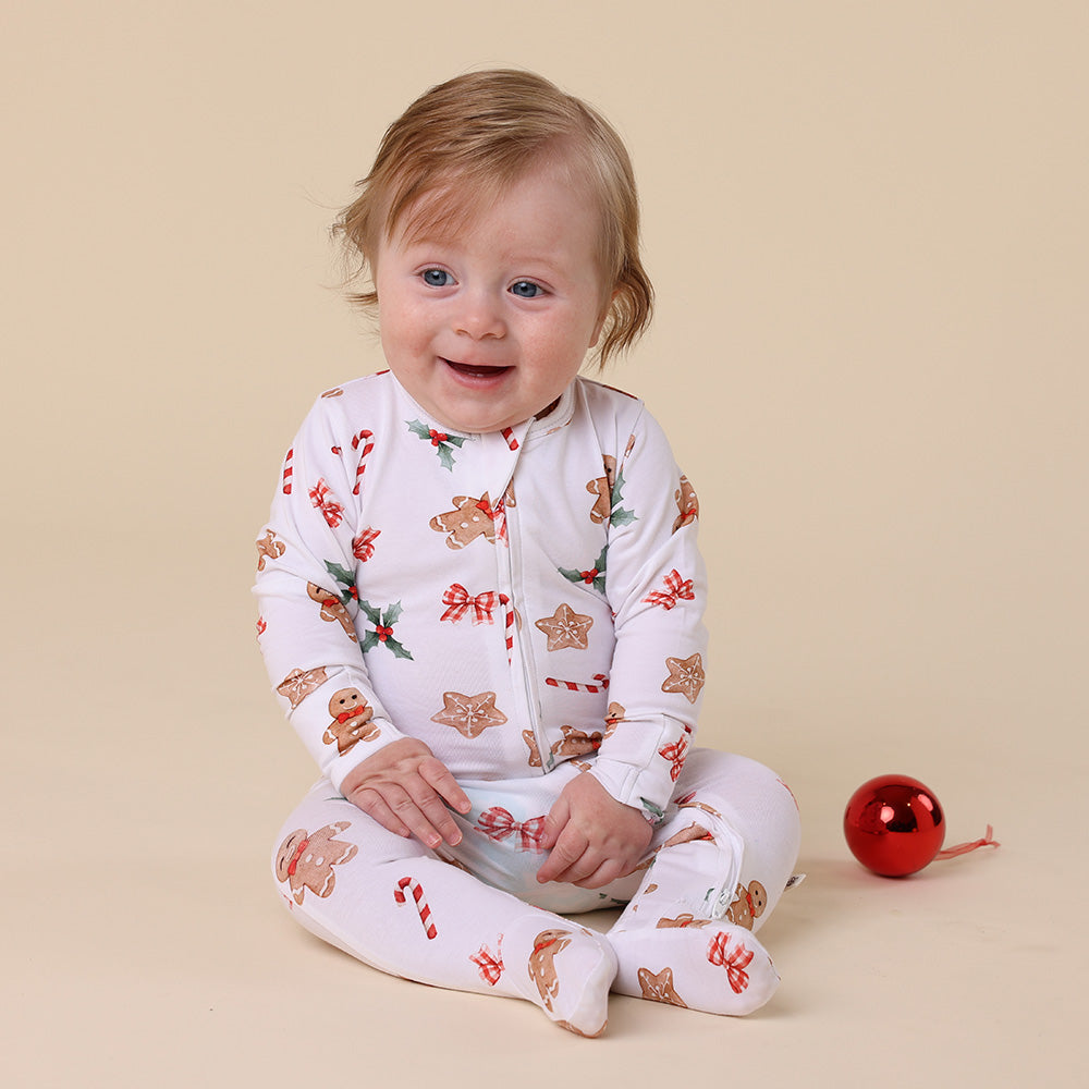 Gingerbread Organic Snuggle Sleepsuit Zip Footie - View 6