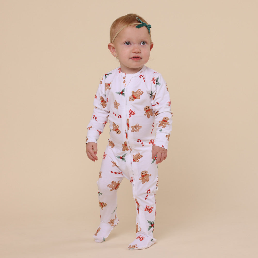 Gingerbread Organic Snuggle Sleepsuit Zip Footie - View 7