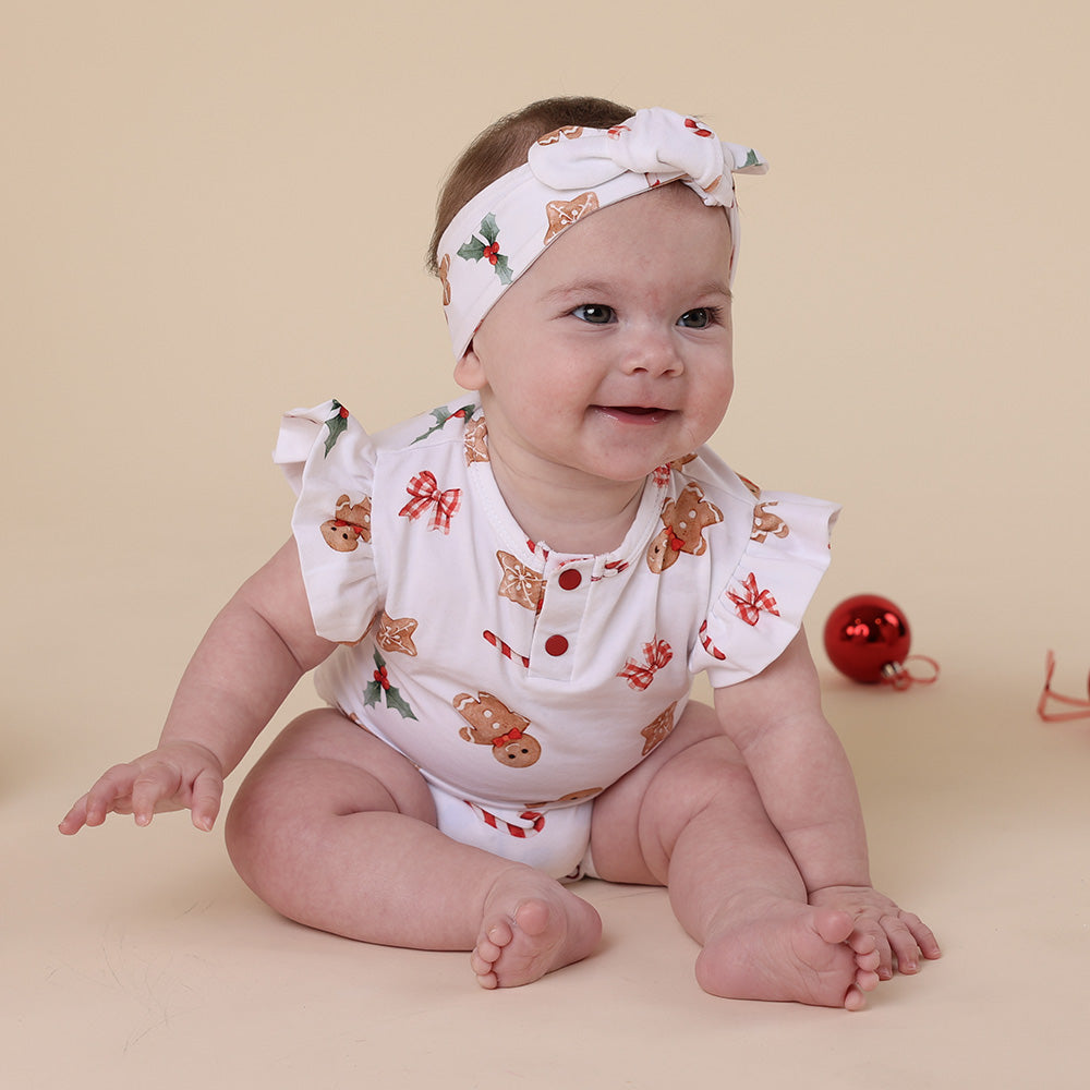 Gingerbread Short Sleeve Organic Bodysuit with Frill - View 9