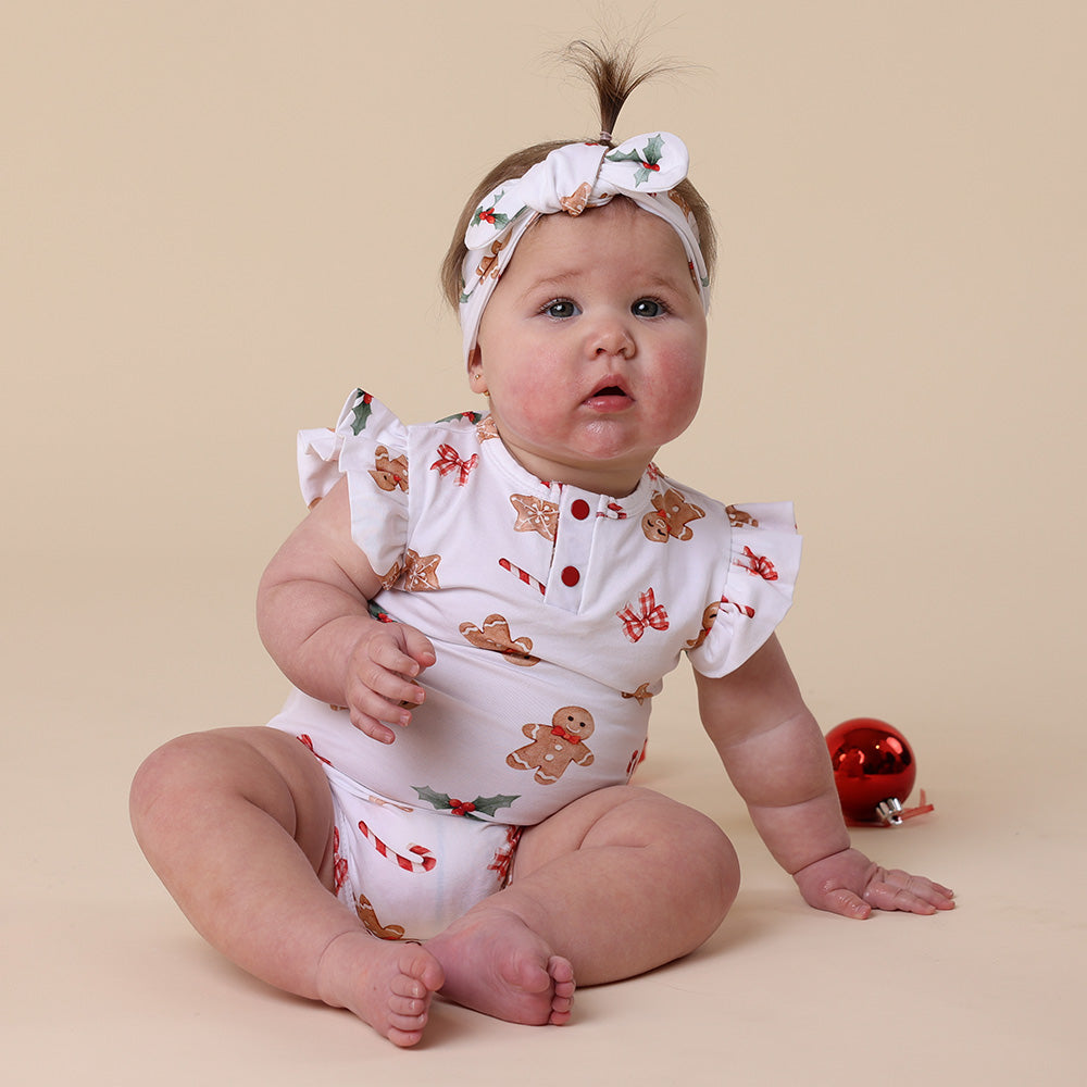 Gingerbread Short Sleeve Organic Bodysuit with Frill - View 6