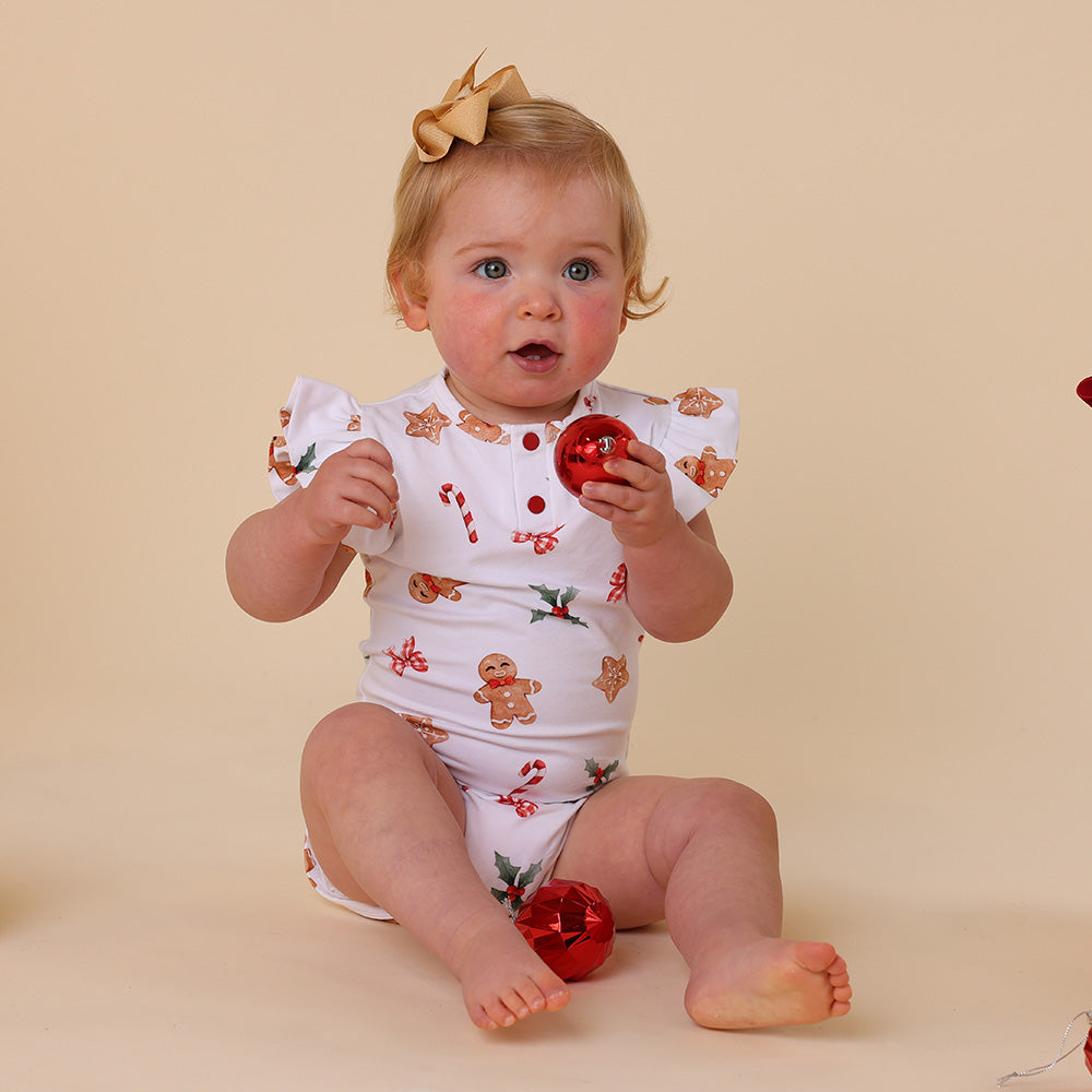 Gingerbread Short Sleeve Organic Bodysuit with Frill - View 3