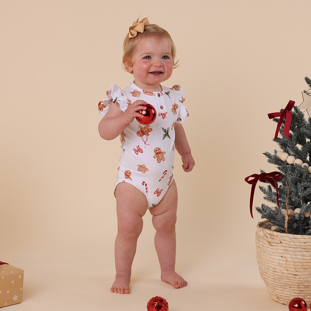 Gingerbread Short Sleeve Organic Bodysuit with Frill - View 7