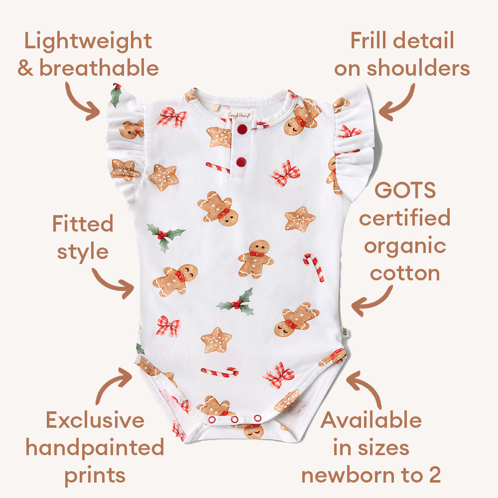 Gingerbread Short Sleeve Organic Bodysuit with Frill - View 5