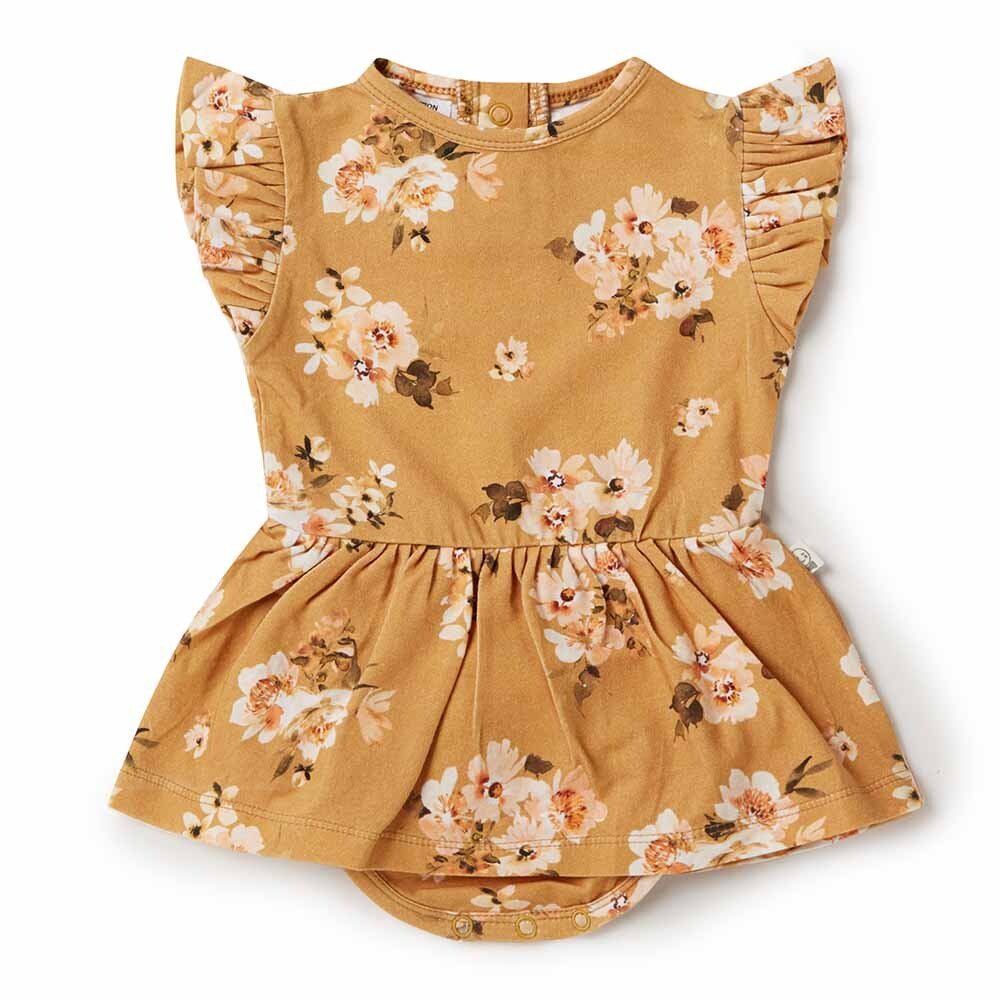 Golden Flower Short Sleeve Organic Dress - View 2