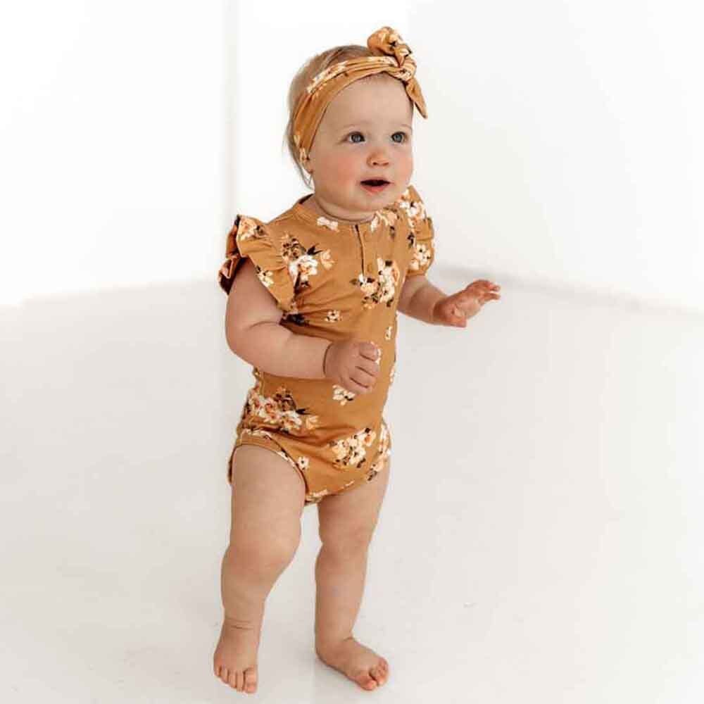 Golden Flower Short Sleeve Organic Bodysuit - View 3