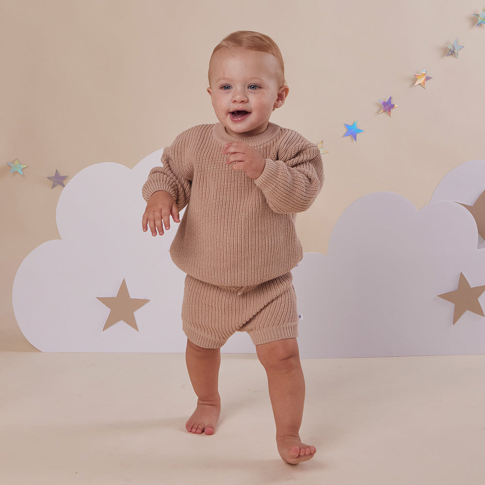 Hazelnut Organic Cotton Knit Shorts - View 1