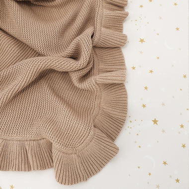 Hazelnut Ruffle Knit Organic Baby Blanket | Snuggle Hunny