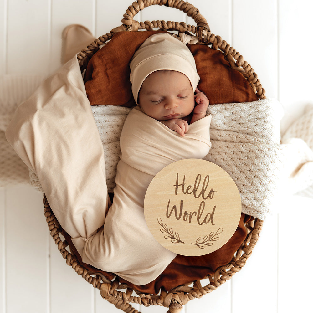 Hello World Large Wooden Milestone Card - View 1