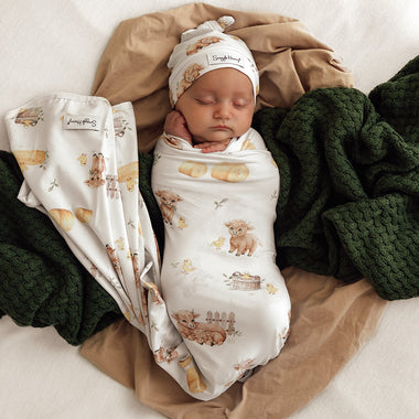 Highland Cows Organic Jersey Wrap & Beanie Set | Snuggle Hunny