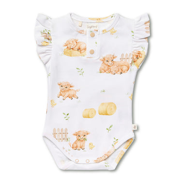 Highland Cows Short Sleeve Organic Bodysuit with Frill | Snuggle Hunny