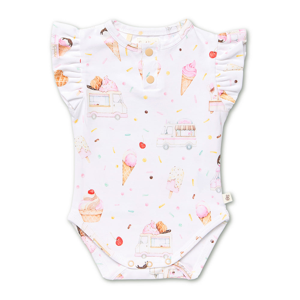 Ice Creams Short Sleeve Organic Bodysuit with Frill - View 2