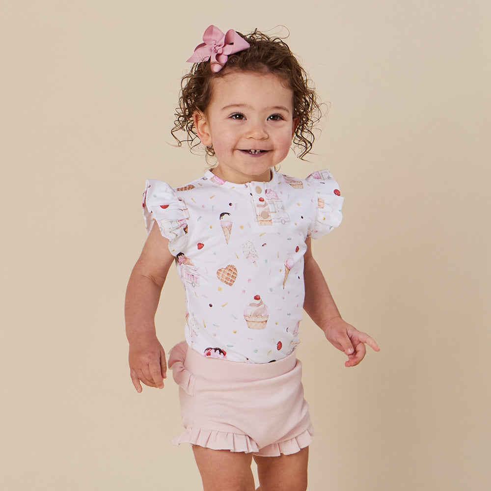 Ice Creams Short Sleeve Organic Bodysuit with Frill - View 1