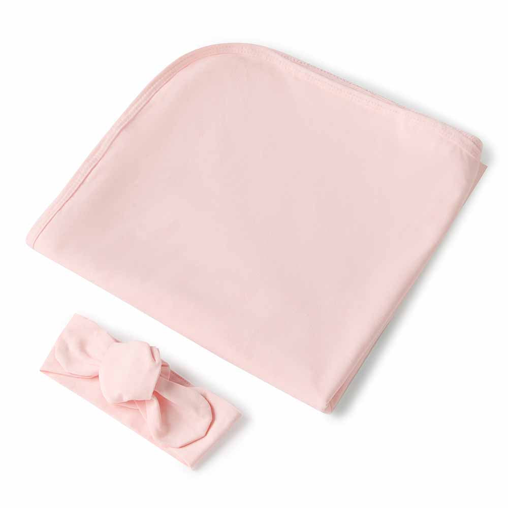 Baby Pink Organic Jersey Wrap & Topknot Set - View 2