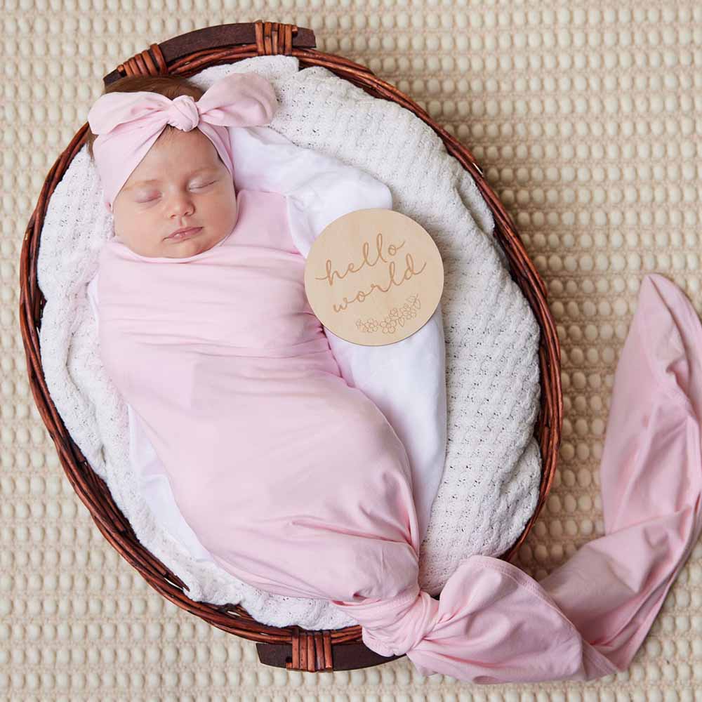 Baby Pink Organic Jersey Wrap & Topknot Set - View 5