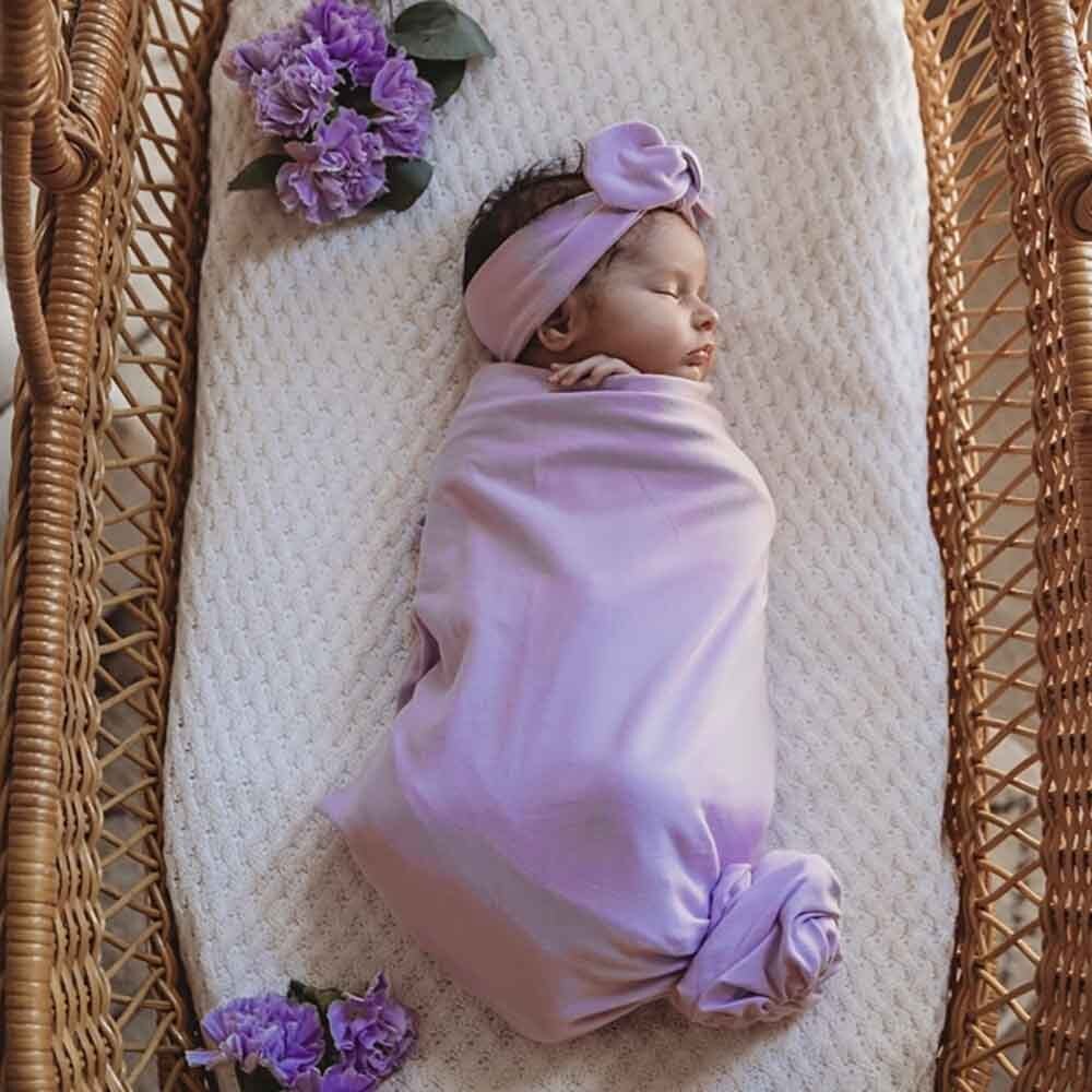 Lilac Organic Jersey Wrap & Topknot Set - View 6