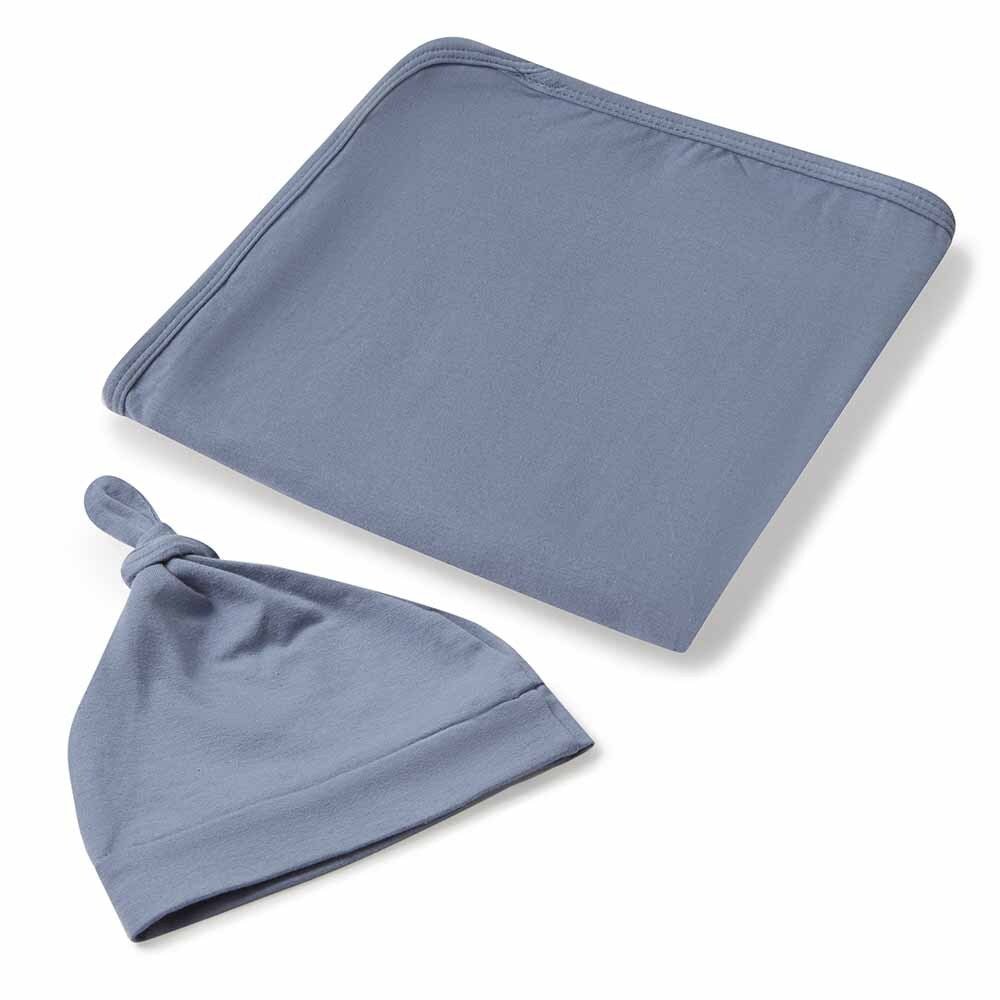 Indigo Organic Jersey Wrap & Beanie Set - View 2